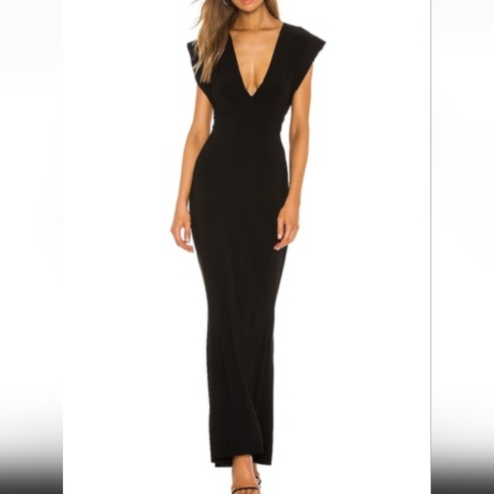 Norma Kamali Black Rectangle Plunge Vamp Jersey Evening Mermaid Dress